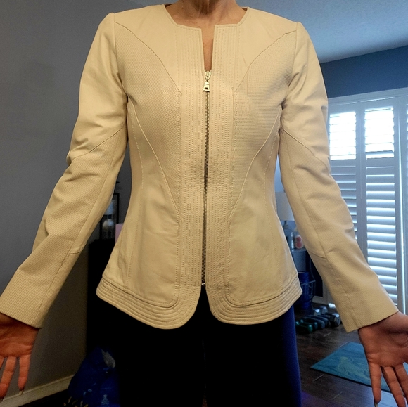 DANIER Off White Leather Jacket M - Picture 2 of 6